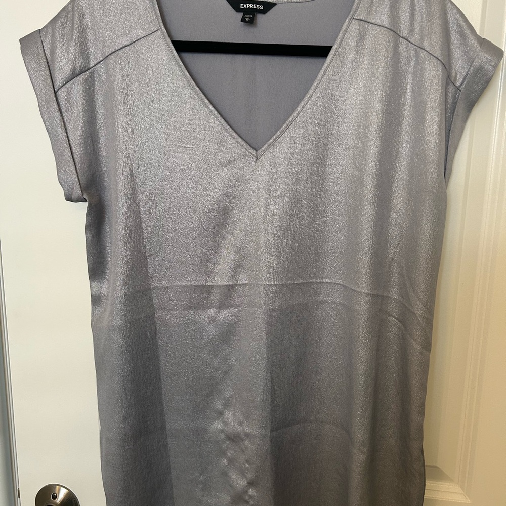 Express Silver V-Neck Women's Top Size Medium